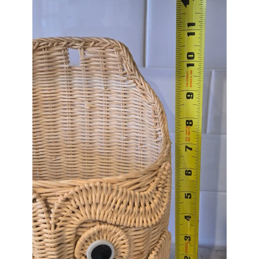 Unbranded Owl Wicker Wall Basket Tan Excellent Boho Rattan Hanging Pocket Decor - Picture 8 of 14